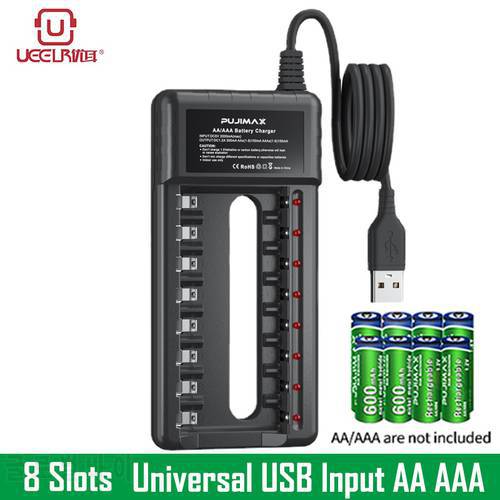 UEELR 8 Slots USB Battery Charger For AA/AAA Rechargeable Batteries Power Accessories For Remote Control Microphone Camera