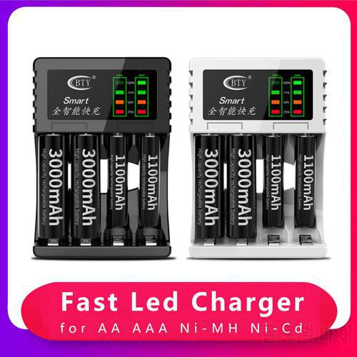 4-Slots Intelligent USB Battery Charger Led Display Fast Charging for AA AAA Ni-MH Ni-Cd 2.4V/1A Rechargeable Battery Charger