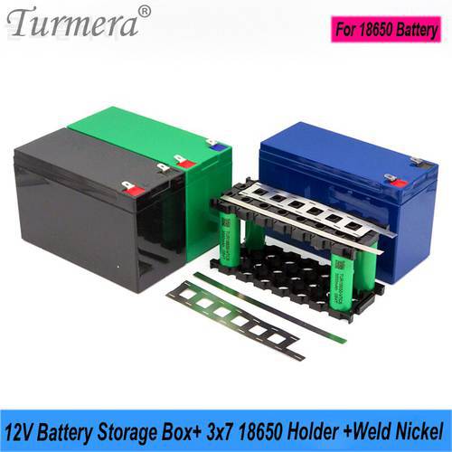 Turmera 12V Battery Box 3X7 18650 Holder with Welding Nickel for 7Ah to 23Ah Motorcycle Lithium Batteries Replace Lead-Acid Use