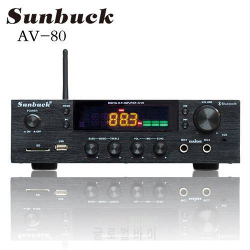 Sunbuck AV80 2.0 Karaoke Home Power Amplifier With Bluetooth Fm Radio Usb Sd High Power 150W+150W Professional Audio Amplifier