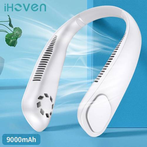 2021New iHoven Neck Portable Bladeless Fan 9000mAh Rechargeable Handfree Mini Fan Hanging Sports Fans for Home Outdoor