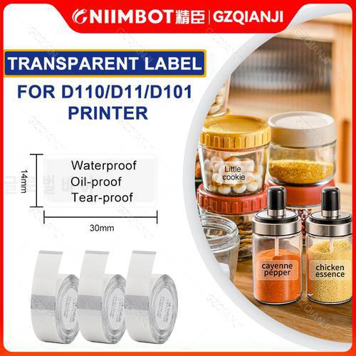 Niimbot D11 D110 D101 Official Transparent Label Sticker Thermal Paper , Waterproof and oil Proof Sticker Paper Roll