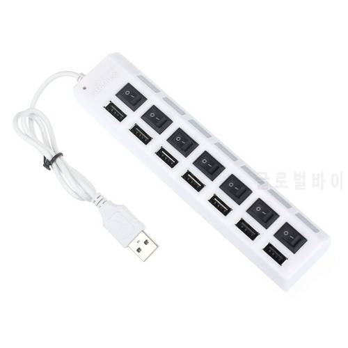 USB 2.0 Adapter HUB 7 Port Expander Multiple High-speed LED ON/OFF Power Switch Office Computer Cables Accessories