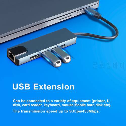 6-in-1 USB Type-C Multiport Hub Adapter Dock With 4K HDMI-Compatible PD RJ45 Ethernet Lan Charge For MacBook USB Type-C Hub
