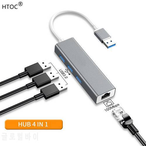 HTOC USB 3.0 HUB for laptop extension USB to RJ45 100 mbit/s network adapter USB to network port For Macbook Windows