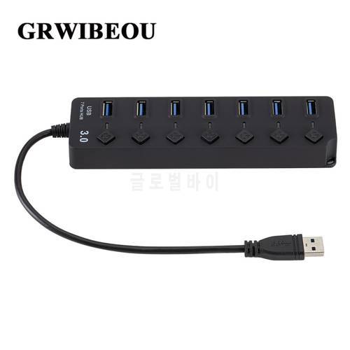 USB Hub High Speed 7 Port USB 3.0 Hub Splitter On/Off Switch with EU/US Power Adapter for MacBook Laptop PC