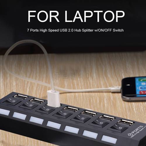 7 Ports High Speed USB 2.0 Hub Splitter Adapter w/ON/OFF Switch for Laptop Fully compatible with USB specification version 2.0 H