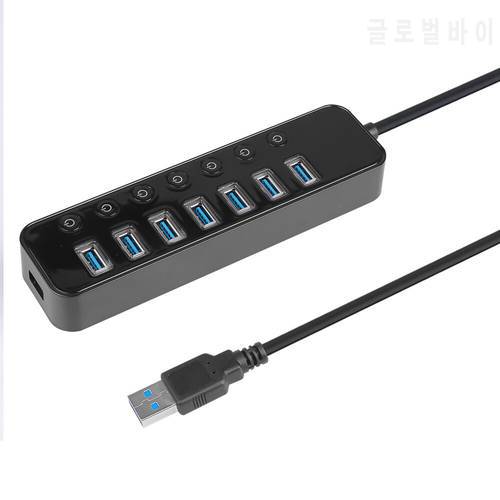 Kebidu Aluminum Alloy 8 Ports USB 3.0 Hub Simply Independent Switch HUB 5Gbps Super Speed Transfer Splitter With 60/120cm Cable