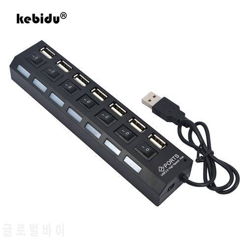 kebidu High Speed 7 ports USB Hub 2.0 Portable Multi 7 port led Hub USB Splitter with On Off Switch For Tablet Computer Notebook