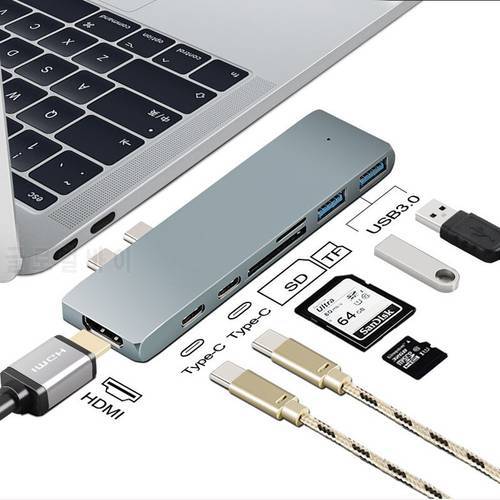 USB C Hub for MacBook Air M1 2022-2018 & MacBook Pro M1 2022-2016, 7 in 1 USB Hub 3.0 Adapter Multiport, SD/Micro SD Reader