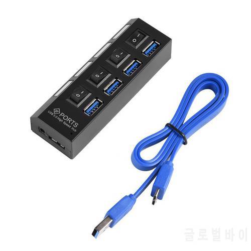 New High Speed USB 3.0 Hub 4 Ports Speed 5gbps with On/off Switch and Cable Universal for PC Laptop Computer Desktop Black