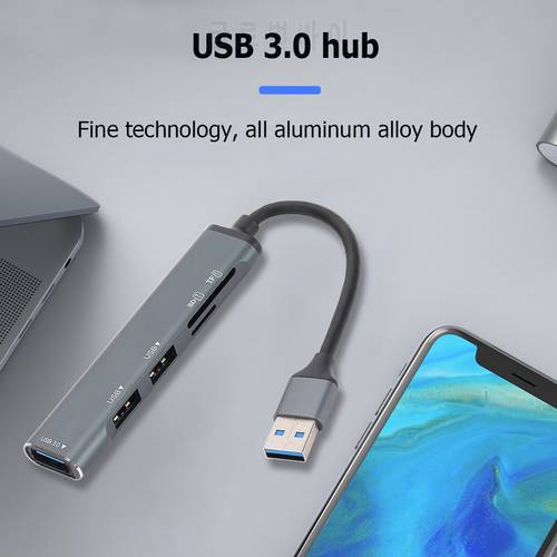 USB3.0/2.0 Type 3.1 Expansion Multi HUB Splitter Aluminum Type-C / USB Docking Station Adapter for Secure Digital TF Card Reader