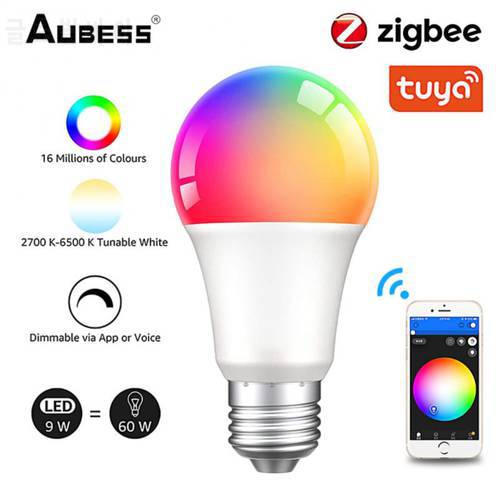 Tuya Zigbee 3.0 Smart Lamp E27 19W 12W 15W 18W B22 220V 110V Color Changing Work With Alexa Google Bulb For Home Room Lighting
