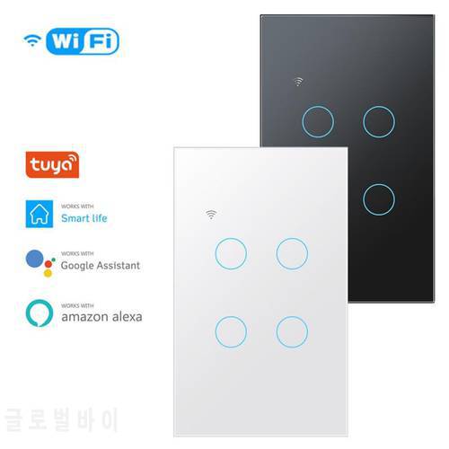 Hot Tuya Wifi Smart Light Touch Switch 100-250V Smart Life/tuay APP Remote Control Work With Alexa Google Home US 1/2/3/4 Gang