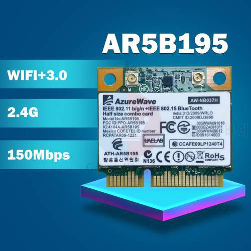AzureWave AW-NB037H AR9285 AR5B195 AR9002WB-1NGCD Half Mini PCIe BlueTooth3.0+150Mbps WLAN WIFI Card