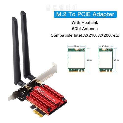 M.2 To PCI Express Wireless Adapter Converter NGFF M.2 WiFi Bluetooth Card With 6DB Antenna For Intel AX210 AX200 9260 8265 8260