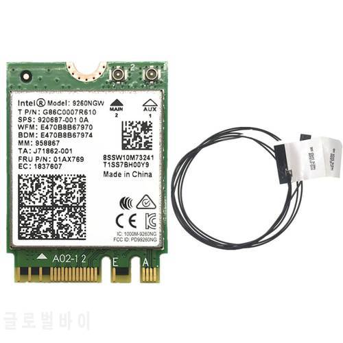 With antennas + 1.73Gbps Wireless 9260NGW NGFF Wifi Card For Intel ac 9260 2.4G/5Ghz 802.11ac Bluetooth-compatible 5.0