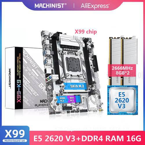 MACHINIST X99 K9 Motherboard LGA 2011-3 Set Kit with Intel Xeon E5 2620 V3 Processor 16G(2*8) DDR4 2666MHZ RAM NVME M.2 SSD