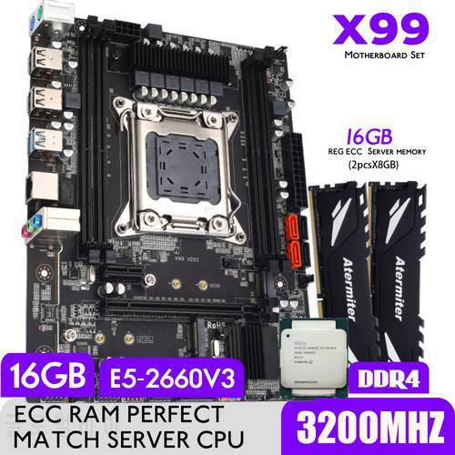 Atermiter D4 Motherboard Set With Xeon E5 2660 V3 LGA2011-3 CPU 2pcs X 8GB =16GB 3200MHz DDR4 Memory REG ECC RAM