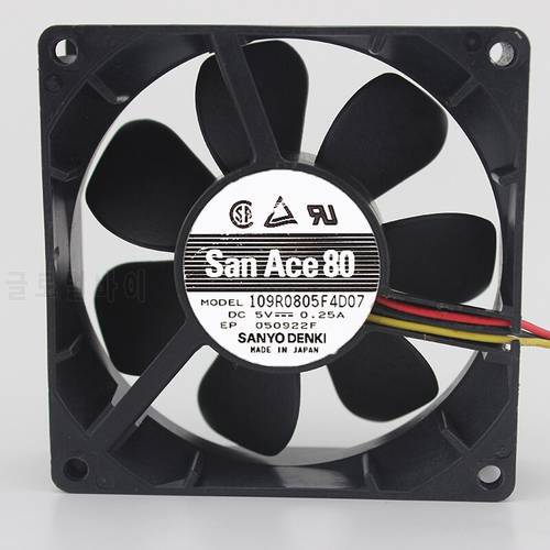 Brand new original 109R0805F4D07 5V 0.25A 8CM 8025 three-wire industrial computer cooling fan
