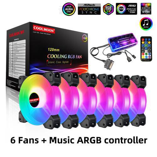 RGB Case Fans, 120mm Quiet Computer Cooling PC Fans, Music Rhythm 5V ARGB Addressable Motherboard SYNC/RC Controller