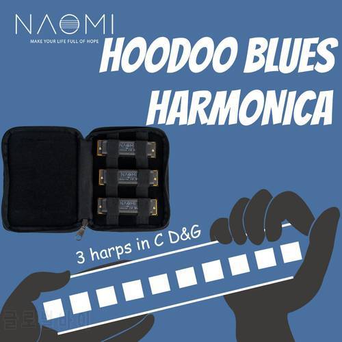 NAOMI Hoodoo Blues Harmonica 10 Holes Harmonica 3-Pack with Case C D G Tone Harmonica Set