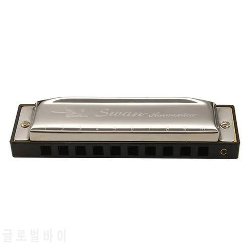 Swan SW1020-7 10 Holes 20 Tones Blues Diatonic Harmonica Key of C Mouth Organ with ABS Case Standard Performance Harmonica