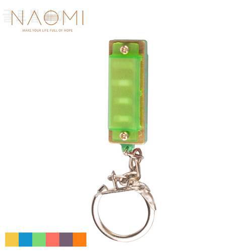 NAOMI 4 Hole 8 Tone Mini Harmonica Keychain Key Rings Toy Gift Green Color Musical Instrument