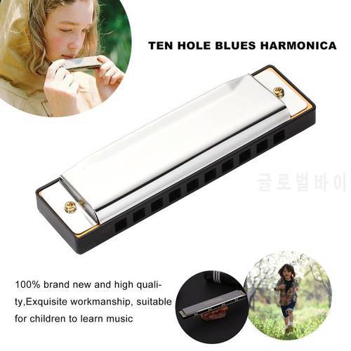New 10 Hole Diatonic Harmonica Silver Blues Diatonic Harp Harmonicon 10 Holes Musical Instrument Alloy Harmonica Mouth Organ