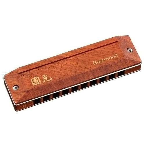 Guo Guang Diatonic Harmonica 10 Holes Blues Harp Rosewood Cover Plates Phosphor Bronze Reeds C Professional Musical Instruments