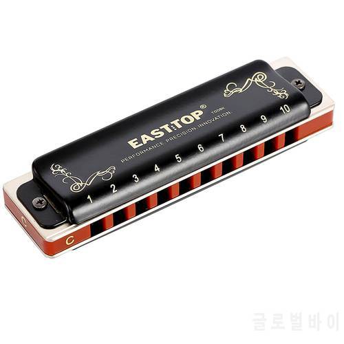 East Top Diatonic Harmonica Easttop T008K 10 Hole Blues Harp Mouth Organ Key C Low F Black Brass Cover Phosphor Bronze Reed Reed