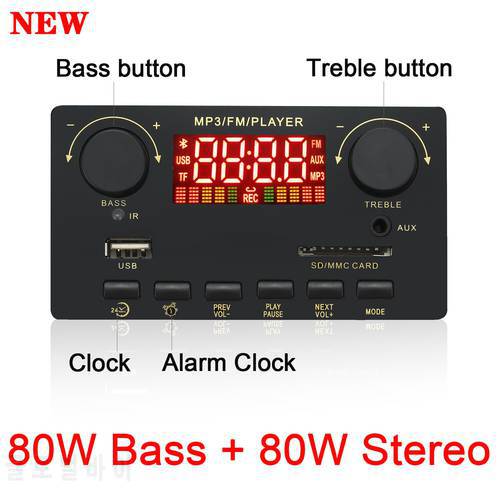 80W Amplifier Bass Decoder board 2*40W Amplifier Stereo MP3 Decoding 12V MP3 Player Bluetooth5.0 USB FM Radio TF Call Recording