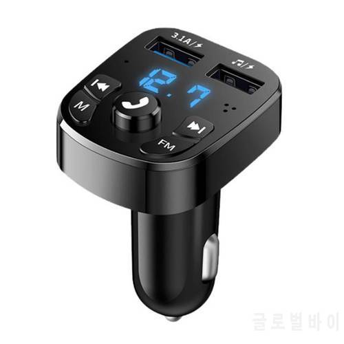 With QC3.0 Dual USB Voltmeter AUX IN/OUT DC 12/24V Bluetooth Version 5.0 FM Transmitter Car Player Kit Card Car Charger Player
