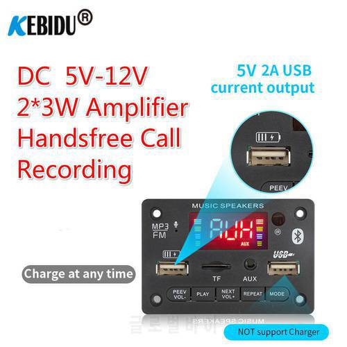 6W Amplifier Big Color Screen 12V MP3 Decoder Board Bluetooth5.0 Audio Module USB TF Radio Call with charging port For Speaker