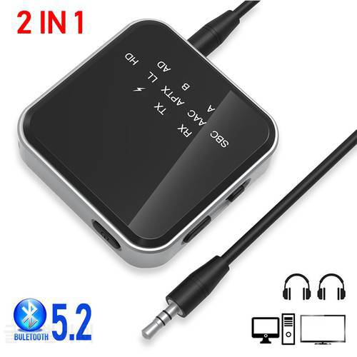 Bluetooth 5.2 Receiver Transmitter 2-In-1 TX RX Mode HD LL Adaptive 3.5mm Jack AUX Wireless Audio Adapter For Car TV PC
