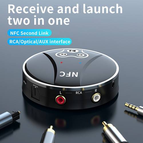 Bluetooth 5.0 Receiver Transmitter Stereo AUX 3.5mm Jack RCA Optical Stereo Wireless Dongle Handsfree Call 100Mbps NFC Adapter