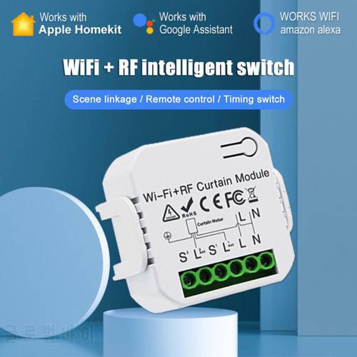 Tuya Wifi Mini Smart Switch Module RF433 Blind Curtain Switch With Remote Control For Electric Roller Support Alexa Google Home