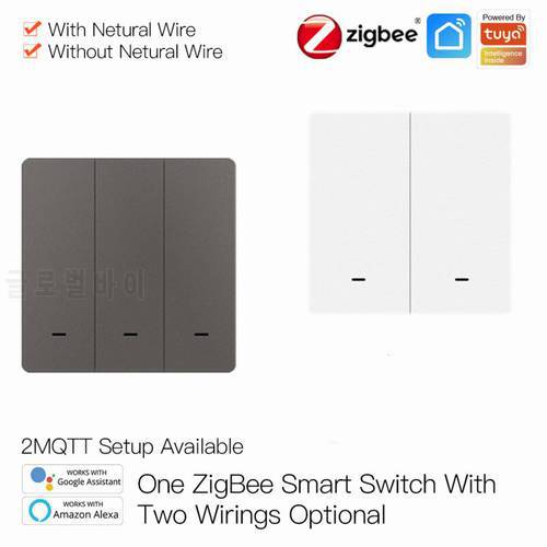 Tuya ZigBee Smart Light Switch With/without Neutral Wire No Capacitor Needed Smart Life 2/3 Way Works With Alexa Google 2mqtt