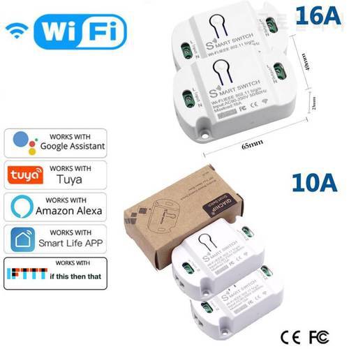2PCS Tuya Wifi Smart Switch Modules 16A/10A Smart Life APP Control Timer Home Automation Compatible With Alexa Google Home IFTTT