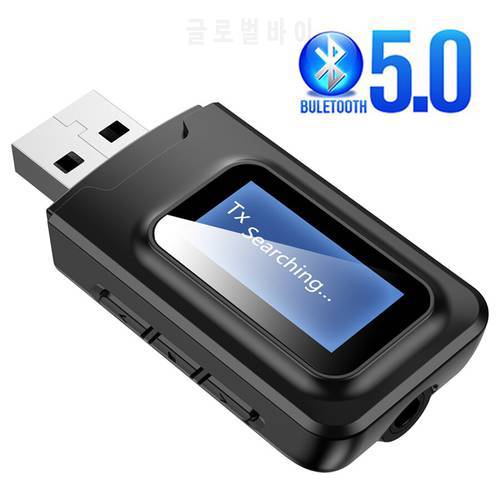 Bluetooth 5.0 Receiver Transmitter LCD Display 3.5 3.5mm AUX Jack USB Bluetooth Dongle Wireless Audio Adapter for PC TV Car Kit