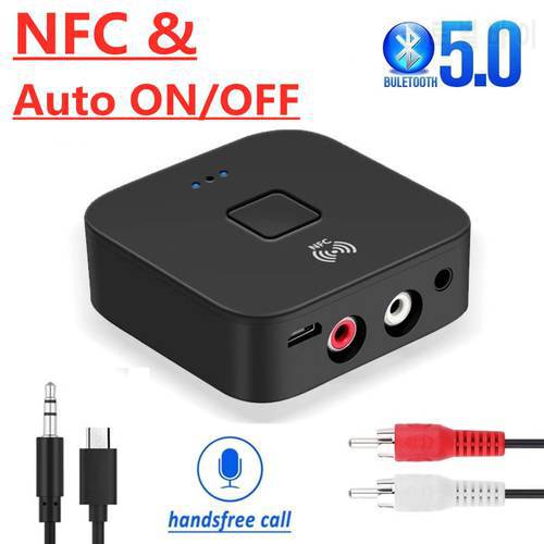 Bluetooth 5.0 RCA Audio Receiver 3.5mm AUX Jack Stereo Music Wireless Adapter Mic NFC For Car kit Speakers Amplifier Auto ON/OFF