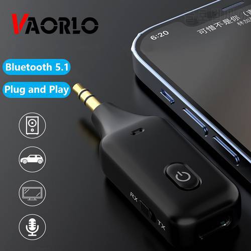 VAORLO Mini Bluetooth 5.1 Receiver Transmitter Adapter With HD Microphone For Headphones Car Kit TV Stereo Wireless 3.5 Adapter