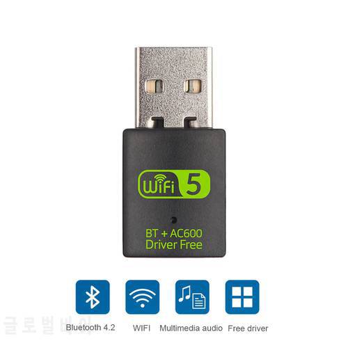 Wireless 600Mbps USB 2.0 Network Card Antenna Wifi Adapter Receiver 2.4G 5G Bluetooth-Compatible Dongle for Desktop PC Computer