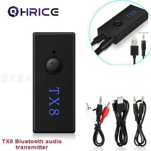 QHRICE TX8 Wireless Bluetooth Transmitter Receiver Adapter Stereo Audio Music Adapter 3.5mm Audio 2 In 1 for TV Headphone PC