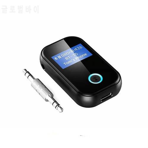 Bluetooth-compatible 5.0 Wireless Audio Adapter with OLED Disply Car Kit Hands-free Call 3.5mm Aux Transmitter Receiver For TV