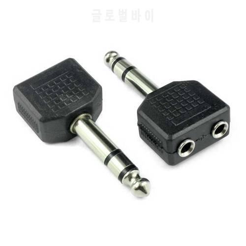 5pcs TRS 6.5 to 3.5 Dual Female Connector Plug Audio Adapter 6.35 Pairs of Channel Plug Turn Two Holes 3.5mm