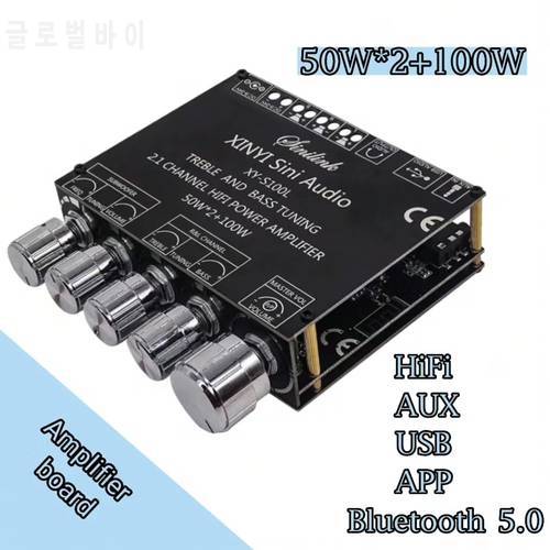HIFI Bluetooth Power Amplifier Board 2.1 Channel Subwoofer Audio Stereo 50WX2+100W S100L TREBLE Bass Note Tuning AMP DIY Speaker