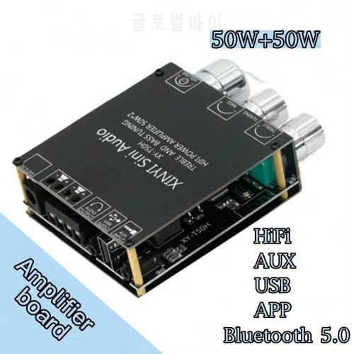 Bluetooth 5.0 Amplifier Board 2.0 Channel 50W*2 AUX USB TPA3116D2 Car Home Bass Treble Stereo Audio AMP Module DIY Speaker
