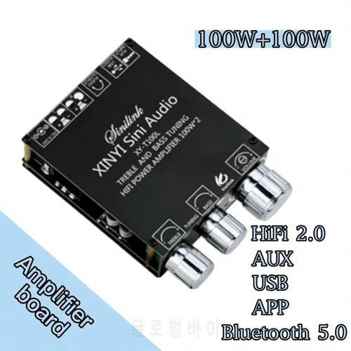 High Power Audio Stereo Amplifier Board 2*100W AUX USB APP Control Treble Bass Adjustable AMP Bluetooth Digital Amplifier Board