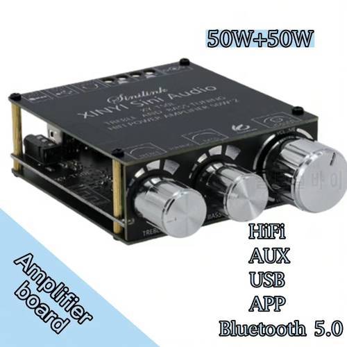 HIFI Bluetooth 5.0 Power Amplifier Board 2x50W TPA3116D2 AUX USB Input Stereo Digital Audio Power AMP Module Home Music Speaker